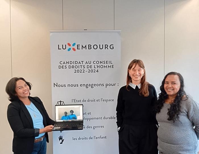 Les représentantes de la PFSCE et de la FAAI en ligne avec Sarobidy et Olivier lors d'un rendez-vous de plaidoyer © Apprentis D’Auteuil  